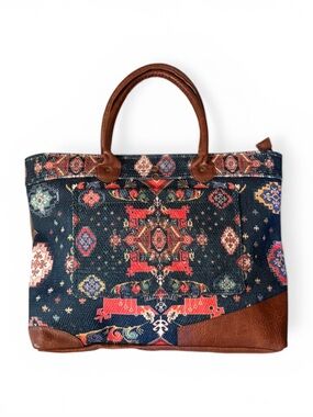 MONA B. | Skylar Up-cycled Canvas Durrie Tote/Shoulder Bag Vegan Leather Trim